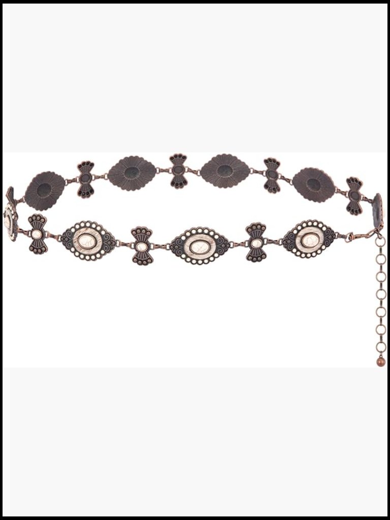 Large Western Concho Metal Chain Belt With Faux Turquoise